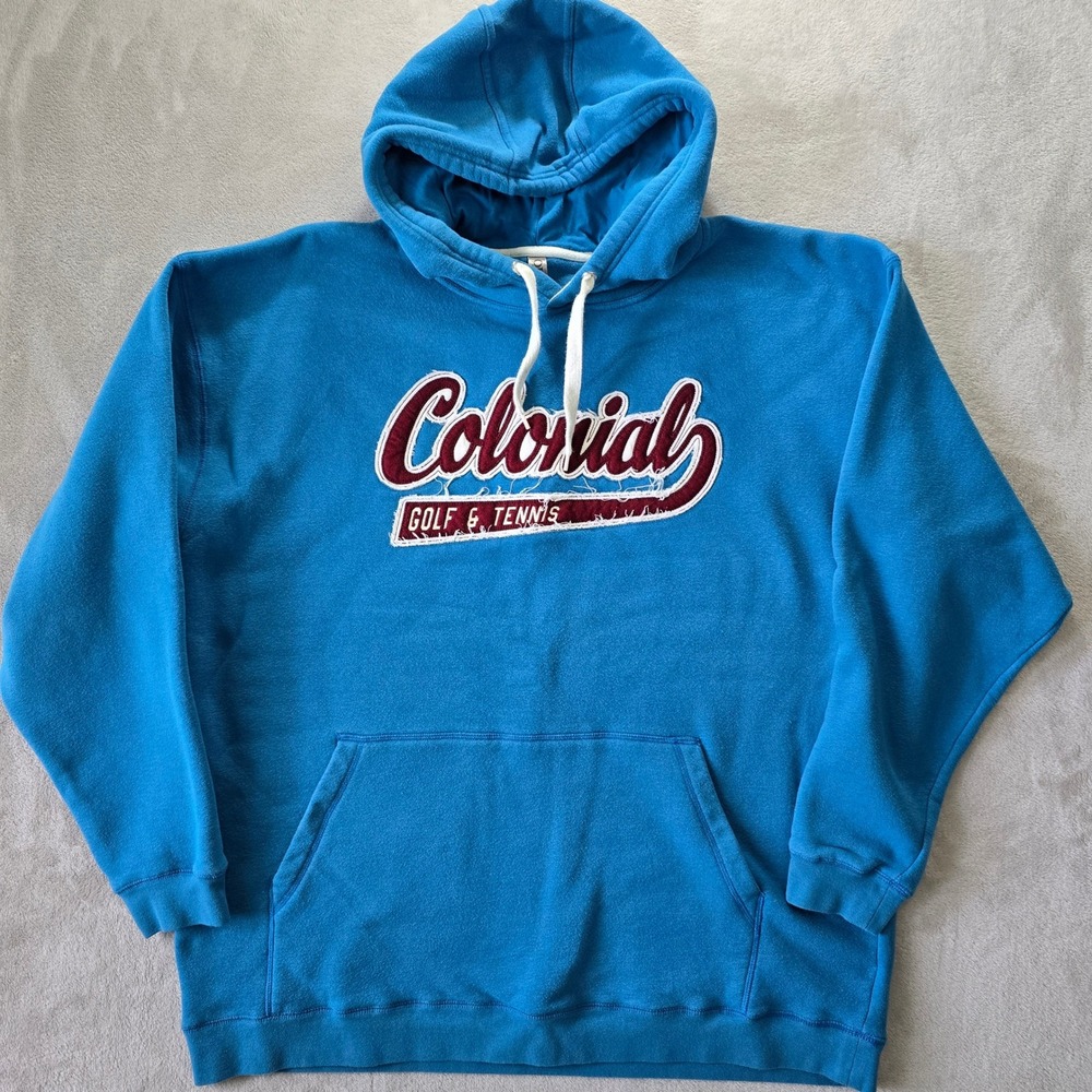Ouray Mens 2XL Blue Colonial Golf & Tennis Distressed Patch Pullover Hoodie